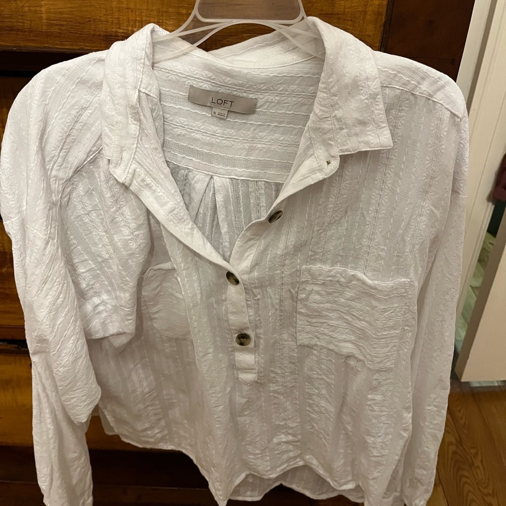 Loft white button down with pattern - Picture 3 of 6